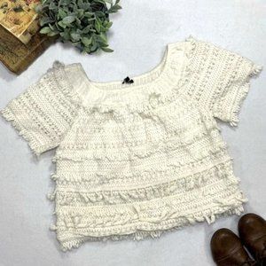 Love Sam Fringe Off the Shoulder Bohemian Crochet Cream Top Anthropologie
